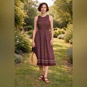 NWT Madewell Melody Smocked Midi Dress M Dusty Plum Cotton Pockets